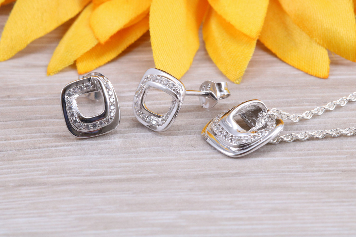 Sterling Silver Stud Earrings with Matching Necklace
