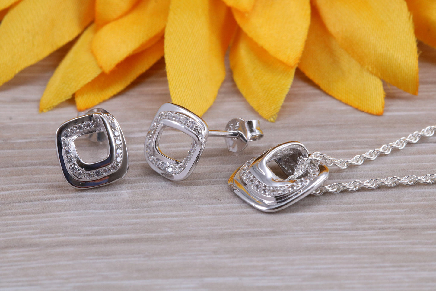 Sterling Silver Stud Earrings with Matching Necklace