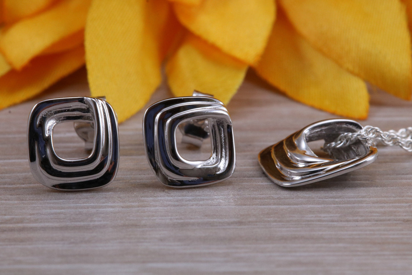 Sterling Silver Stud Earrings with Matching Necklace