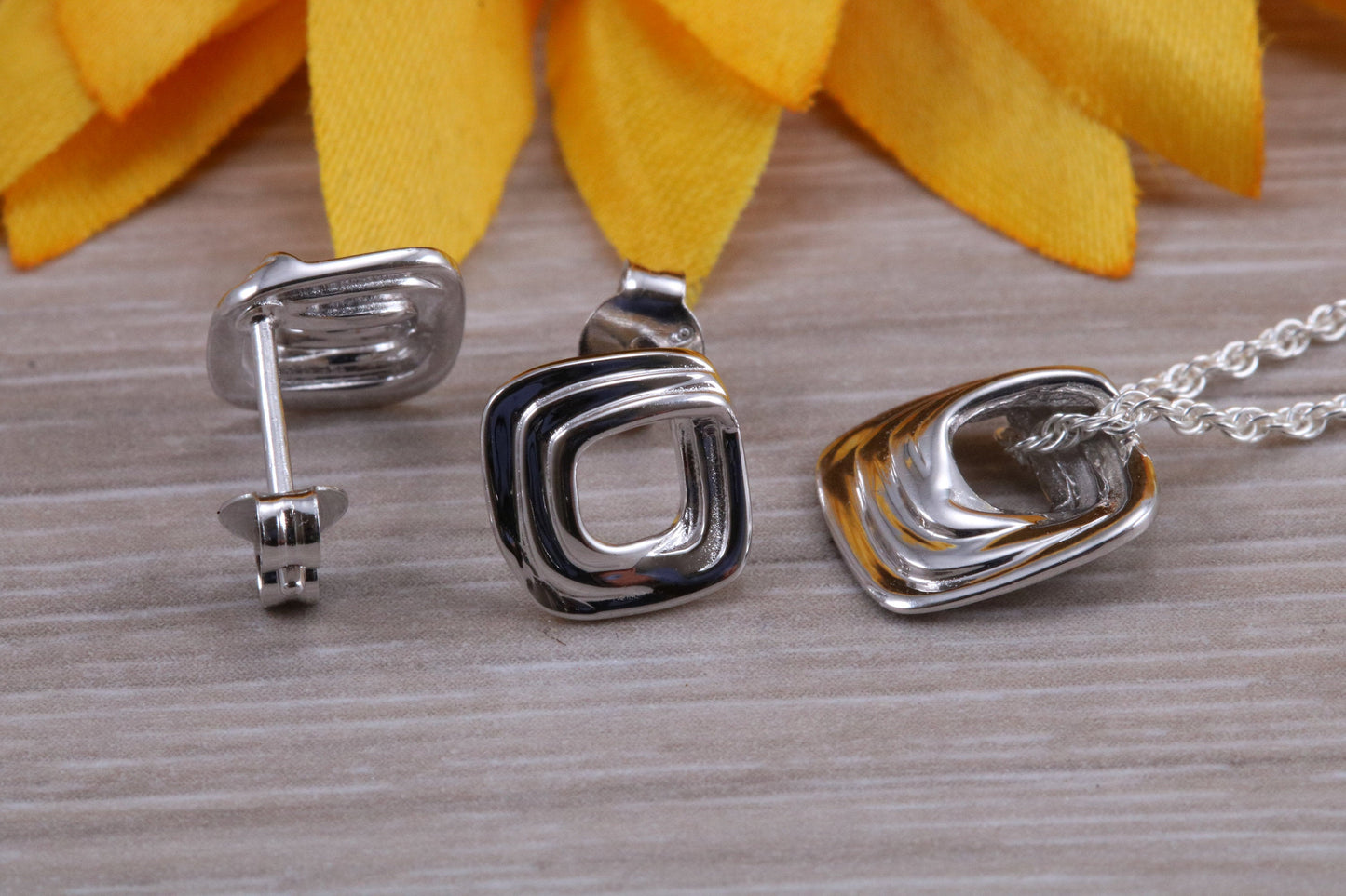 Sterling Silver Stud Earrings with Matching Necklace