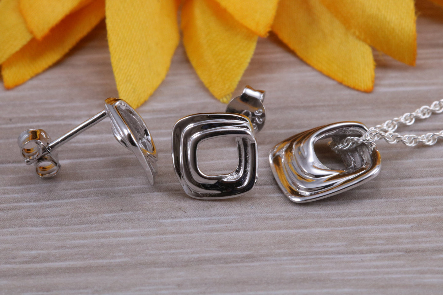Sterling Silver Stud Earrings with Matching Necklace