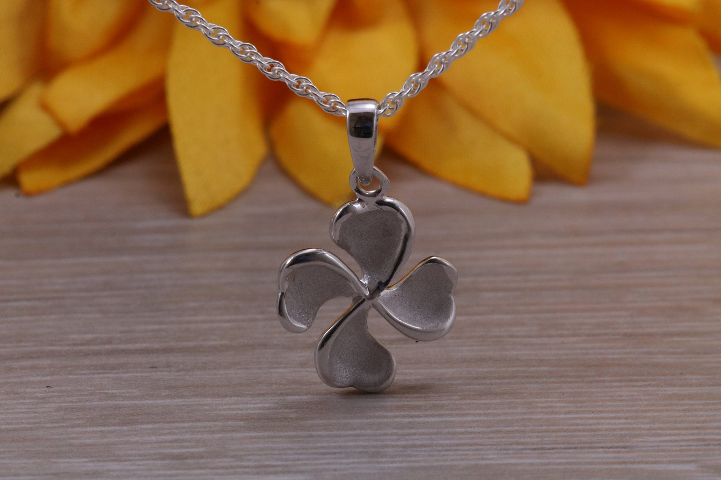Sterling Silver Four leaf Clover Stud Earrings with Matching Necklace