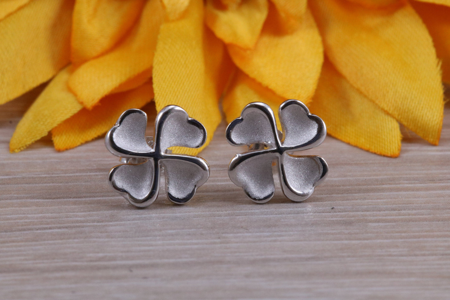 Sterling Silver Four leaf Clover Stud Earrings with Matching Necklace