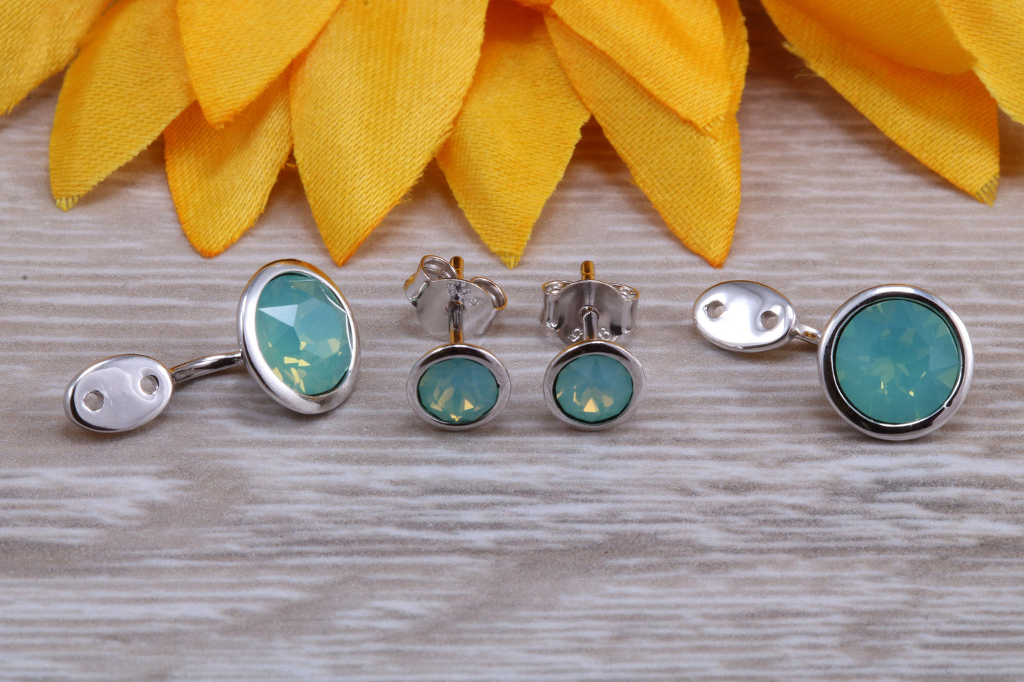 Sterling Silver Two in One Air Blue Opal Stud Earrings or Dropper Earrings