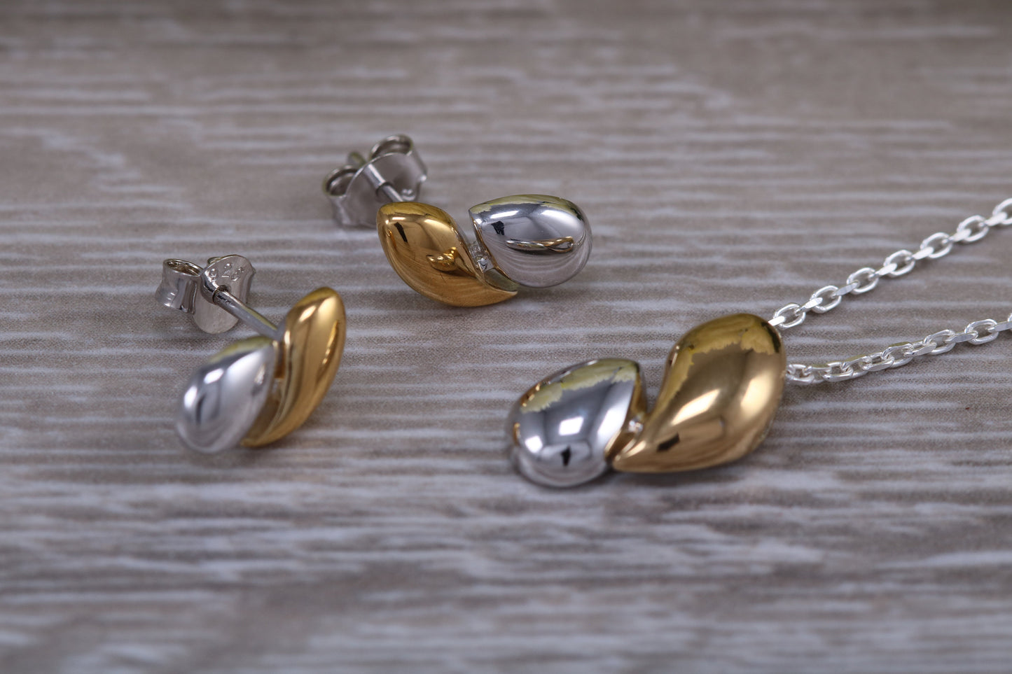 Sterling Silver Two Tone Set Earrings With Matching Necklace