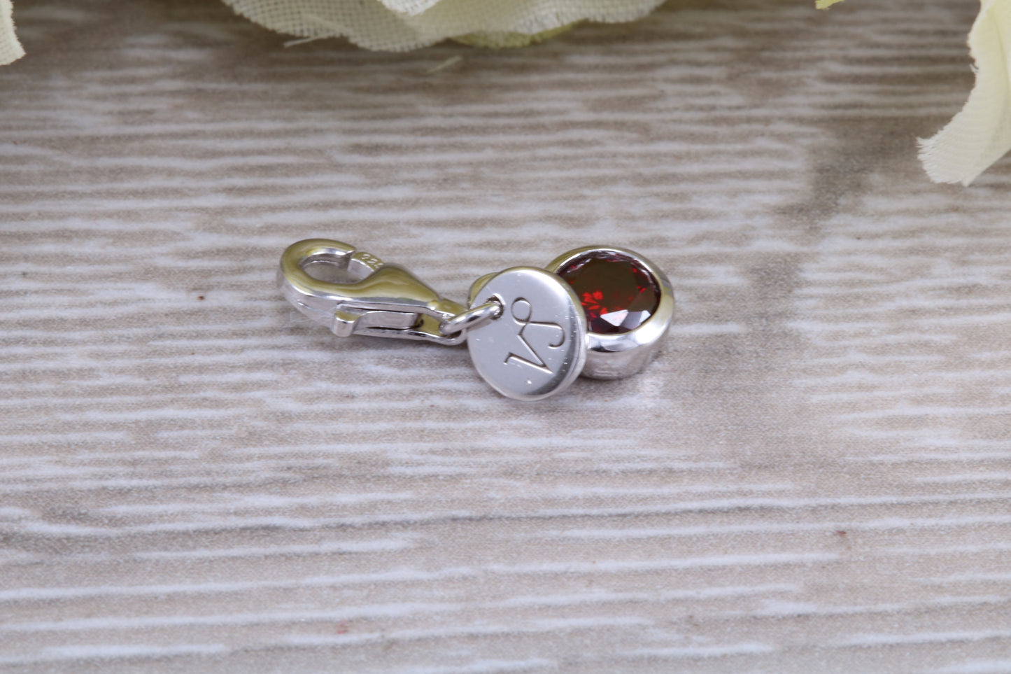Sterling Silver January Garnet Birthstone Charm