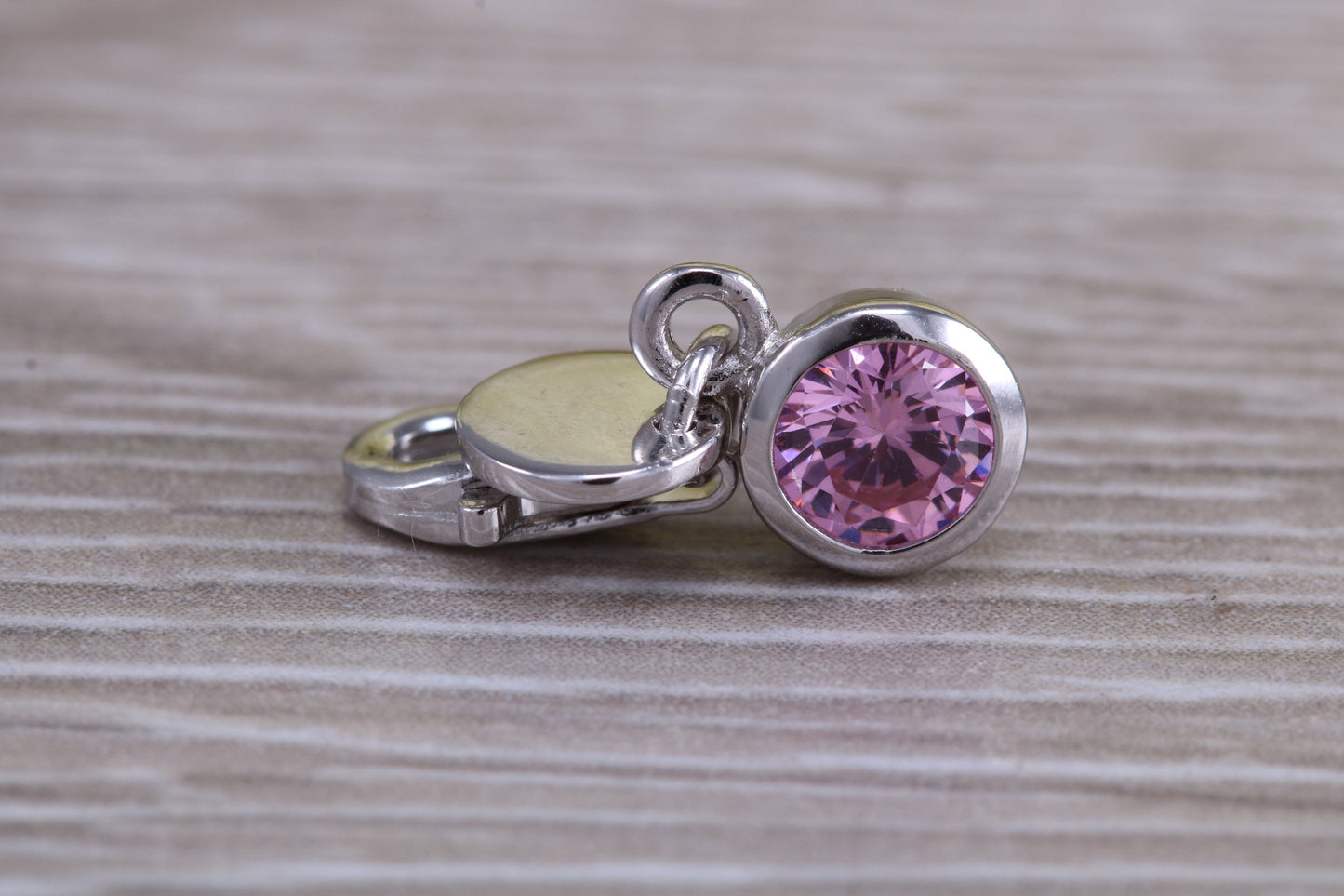 Sterling Silver October Pink Rose Birthstone Charm