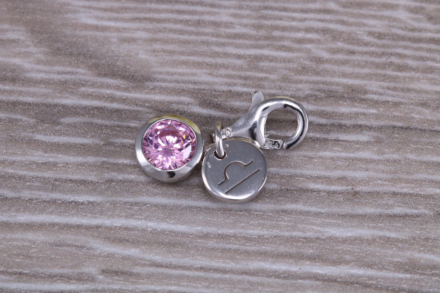 Sterling Silver October Pink Rose Birthstone Charm