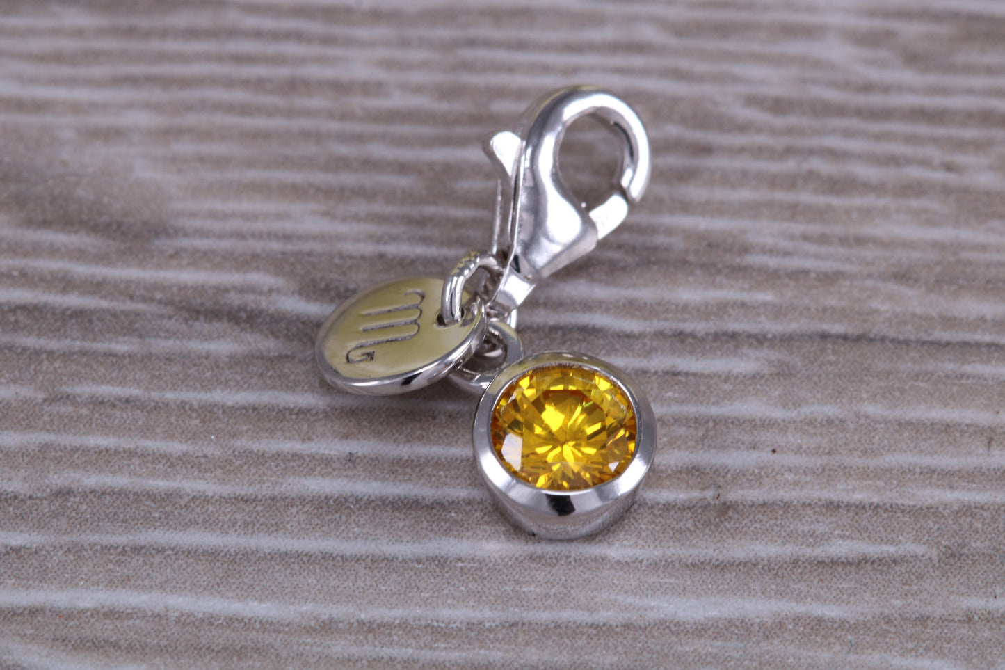 Sterling Silver November Yellow Topaz Birthstone Charm