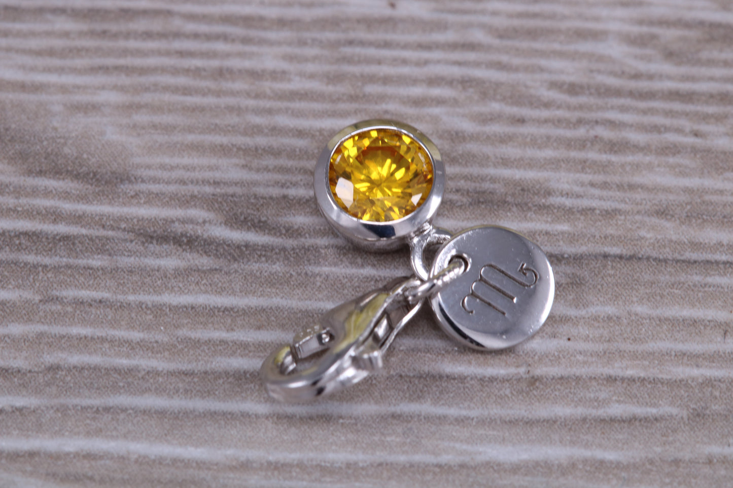 Sterling Silver November Yellow Topaz Birthstone Charm