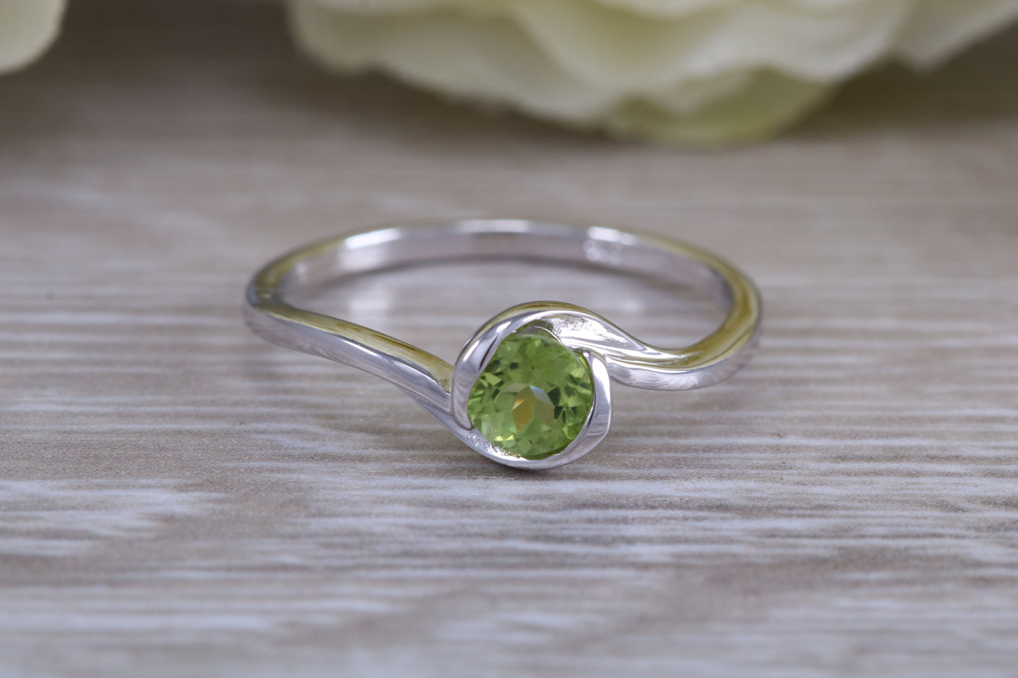 Sterling Silver August Real Peridot Birthstone Ring