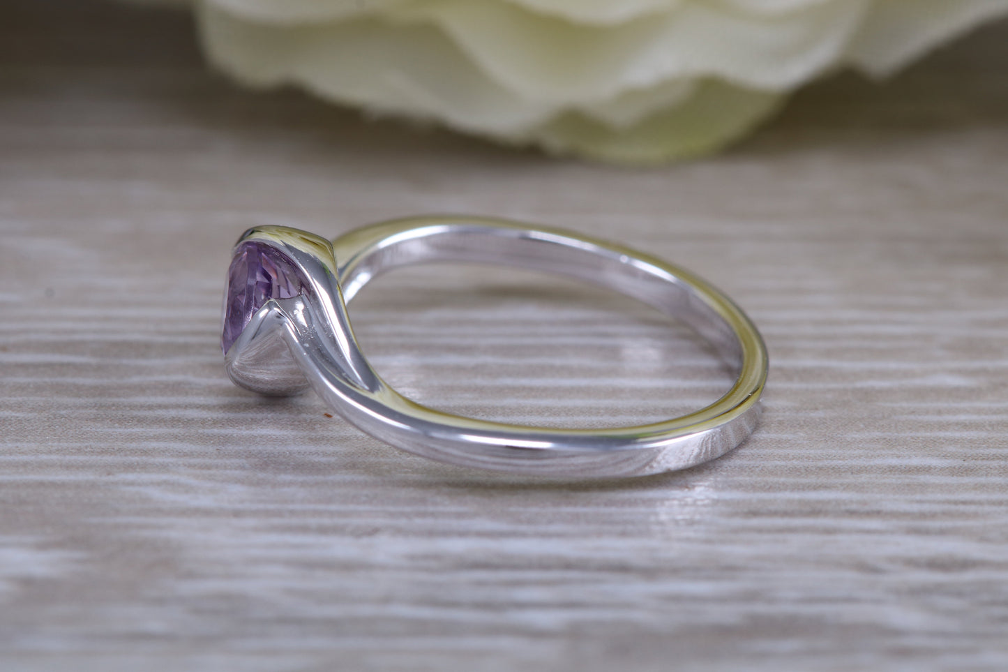 Sterling Silver February Real Amethyst Birthstone Ring