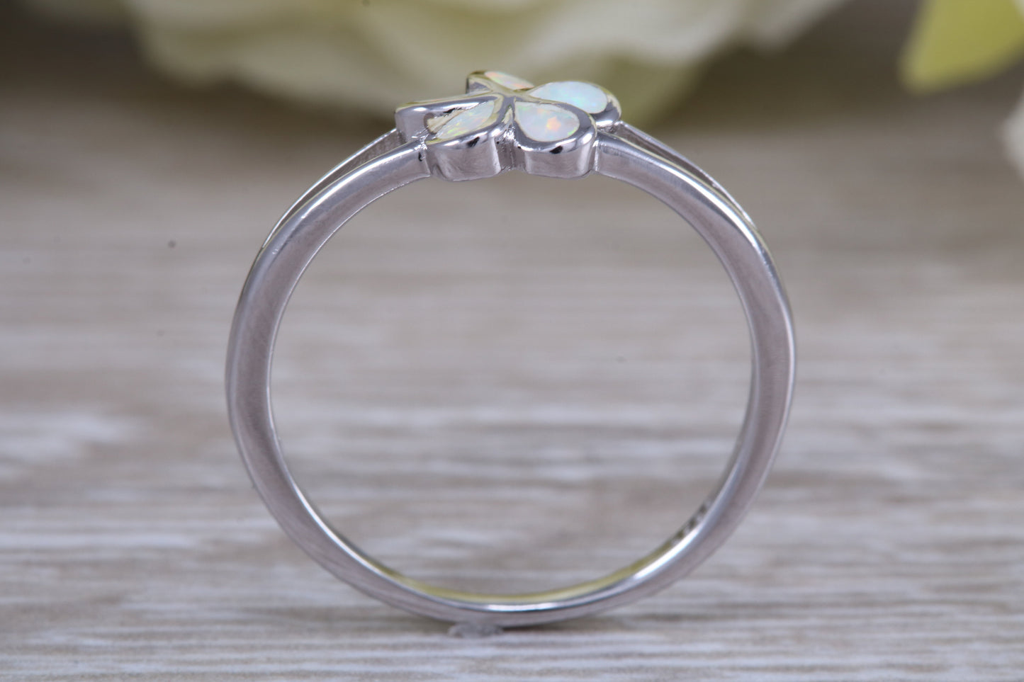 Opal daisy flower ring, solid sterling silver ring further rhodium plated for that platinum look
