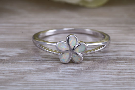 Opal daisy flower ring, solid sterling silver ring further rhodium plated for that platinum look