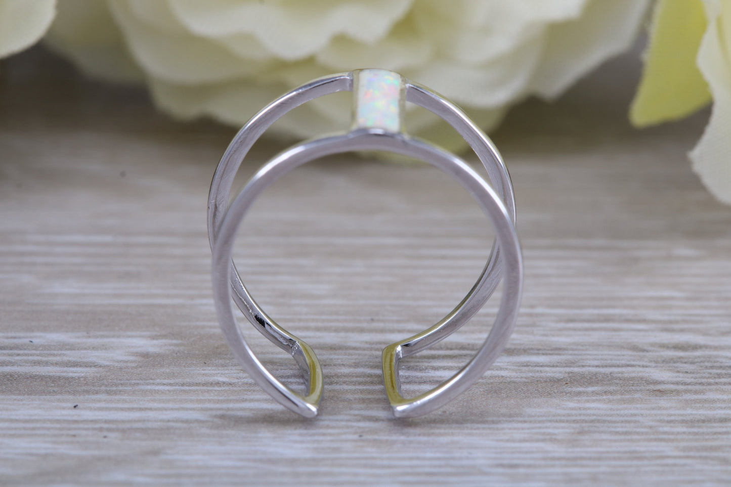 Opal dress ring, solid sterling silver ring further rhodium plated for that platinum look