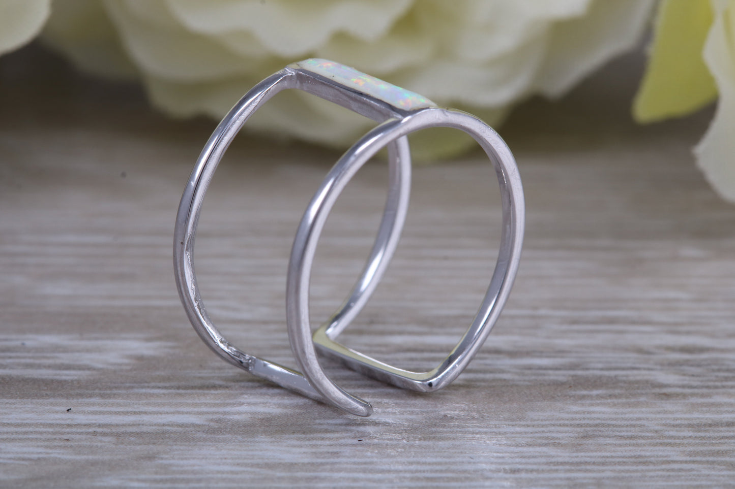 Opal dress ring, solid sterling silver ring further rhodium plated for that platinum look