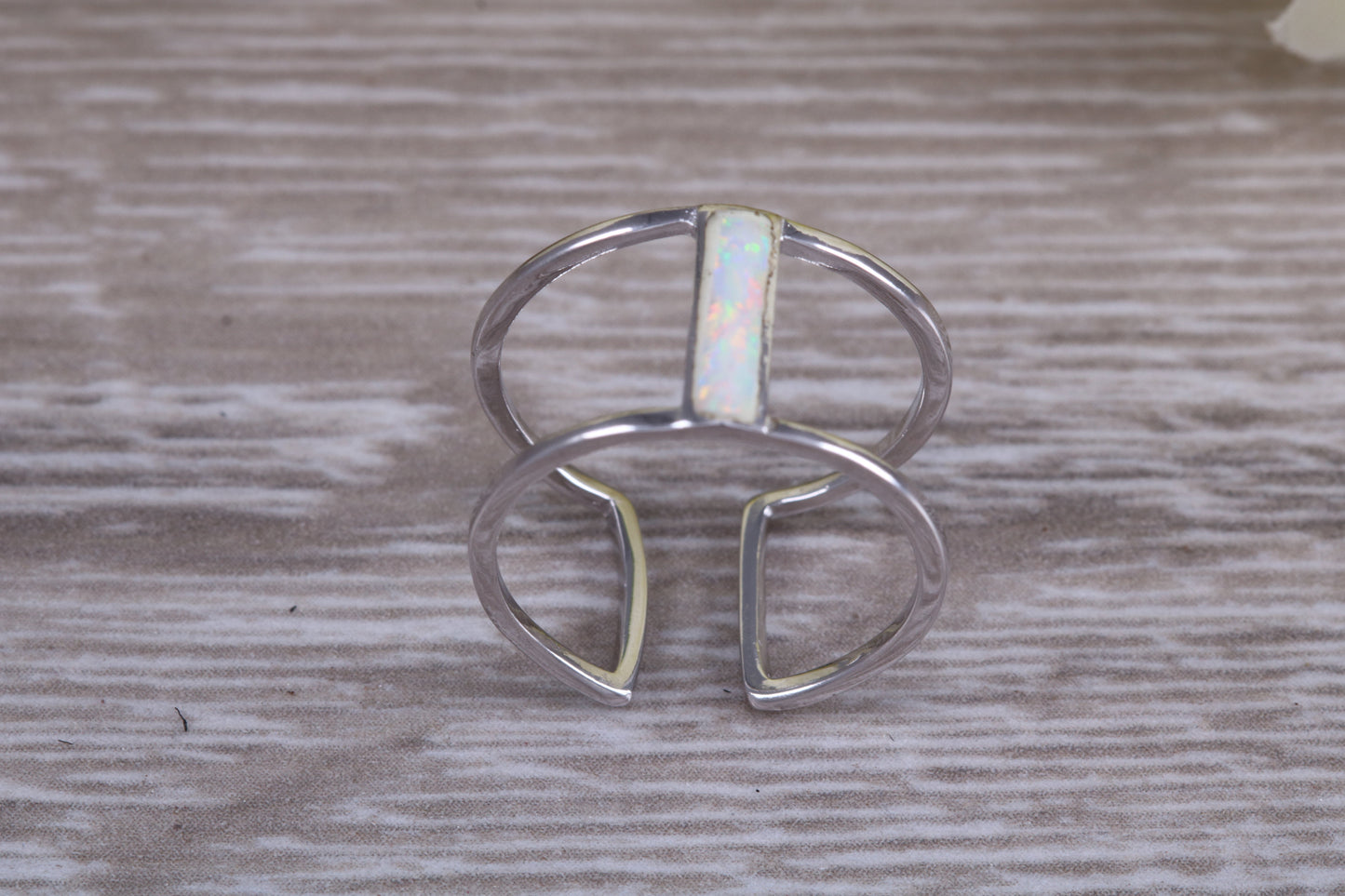 Opal dress ring, solid sterling silver ring further rhodium plated for that platinum look