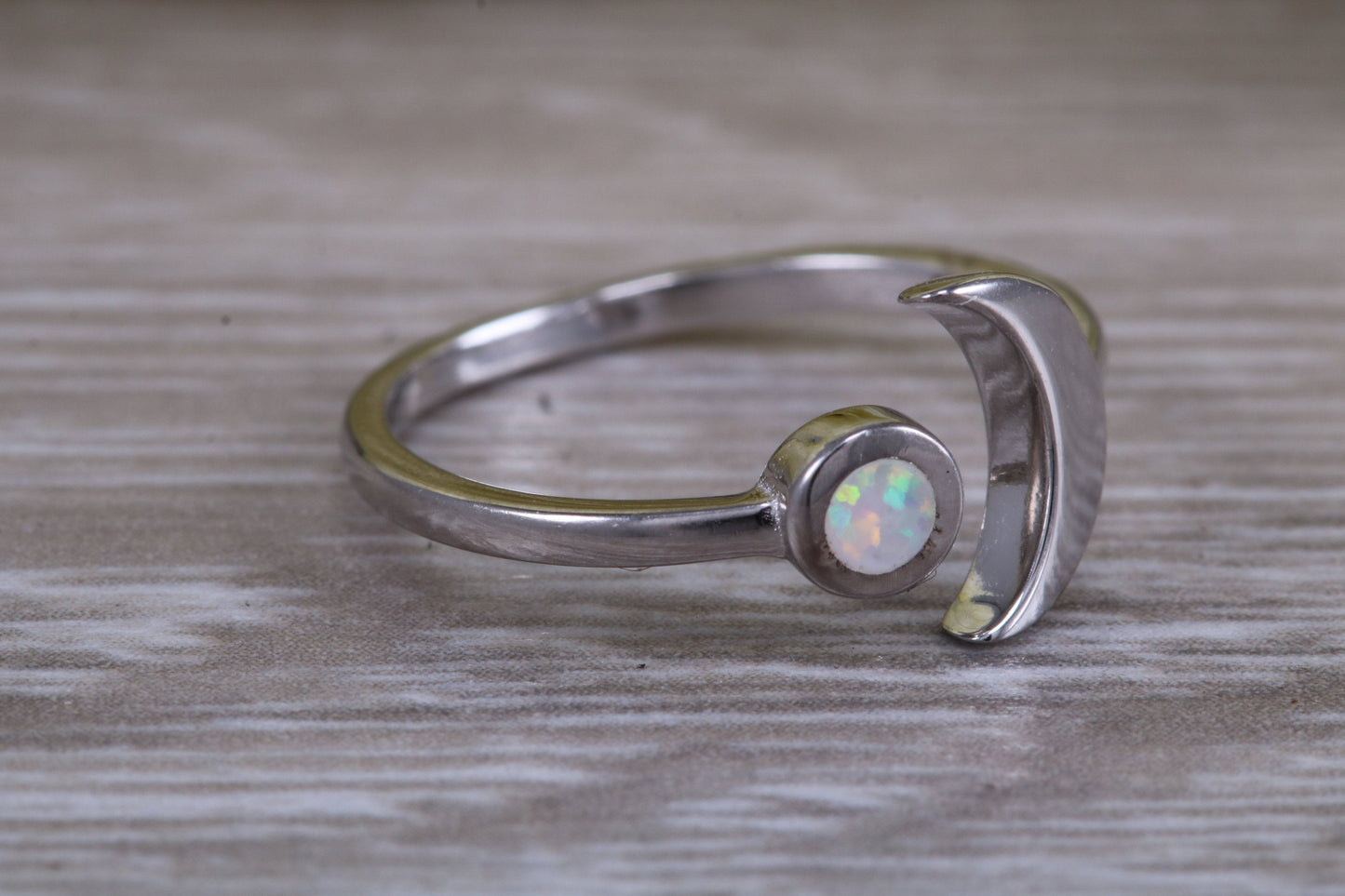 Opal ring, solid sterling silver ring further rhodium plated for that platinum look