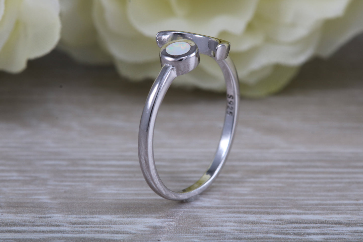 Opal ring, solid sterling silver ring further rhodium plated for that platinum look