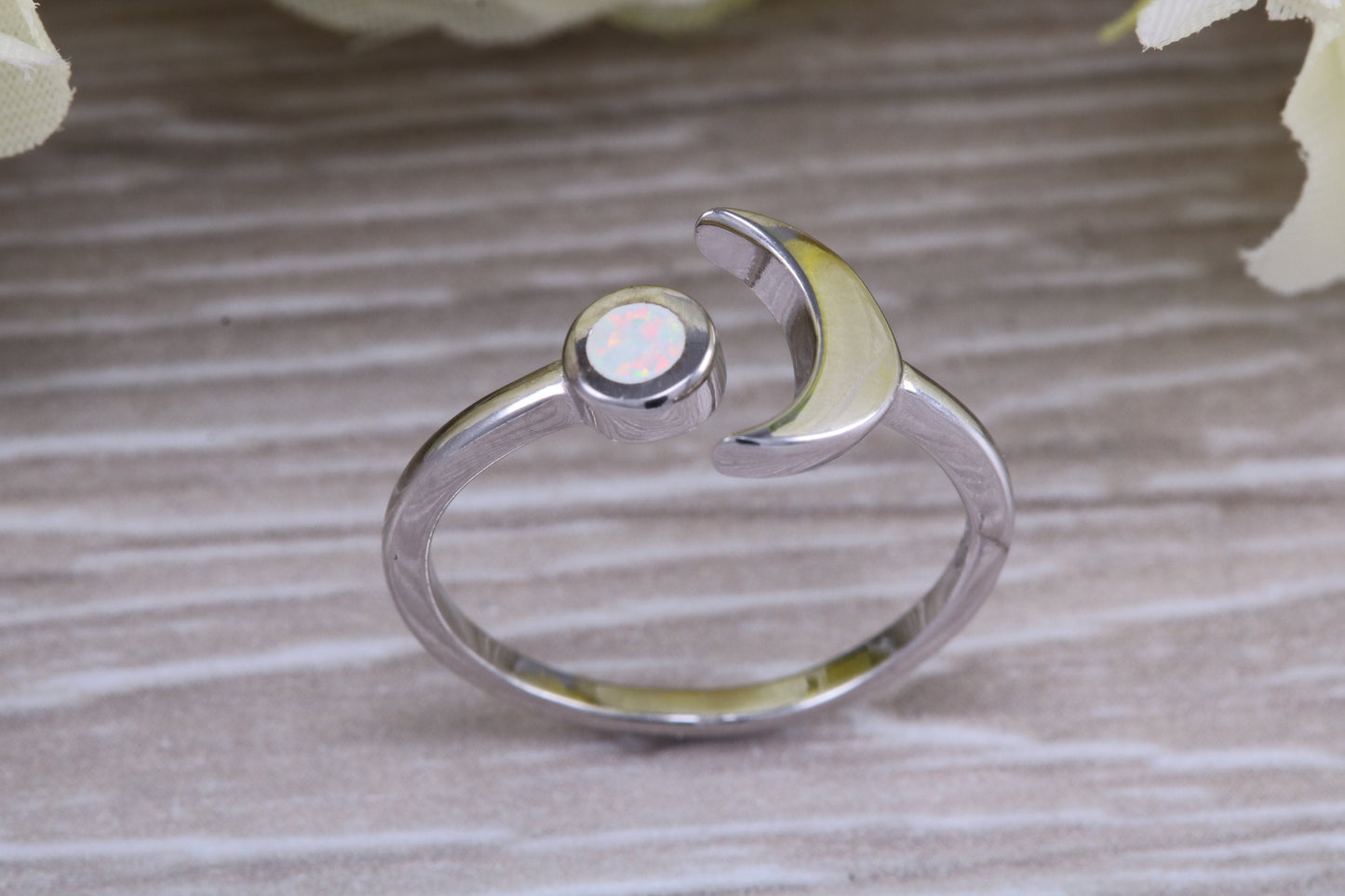 Opal ring, solid sterling silver ring further rhodium plated for that platinum look