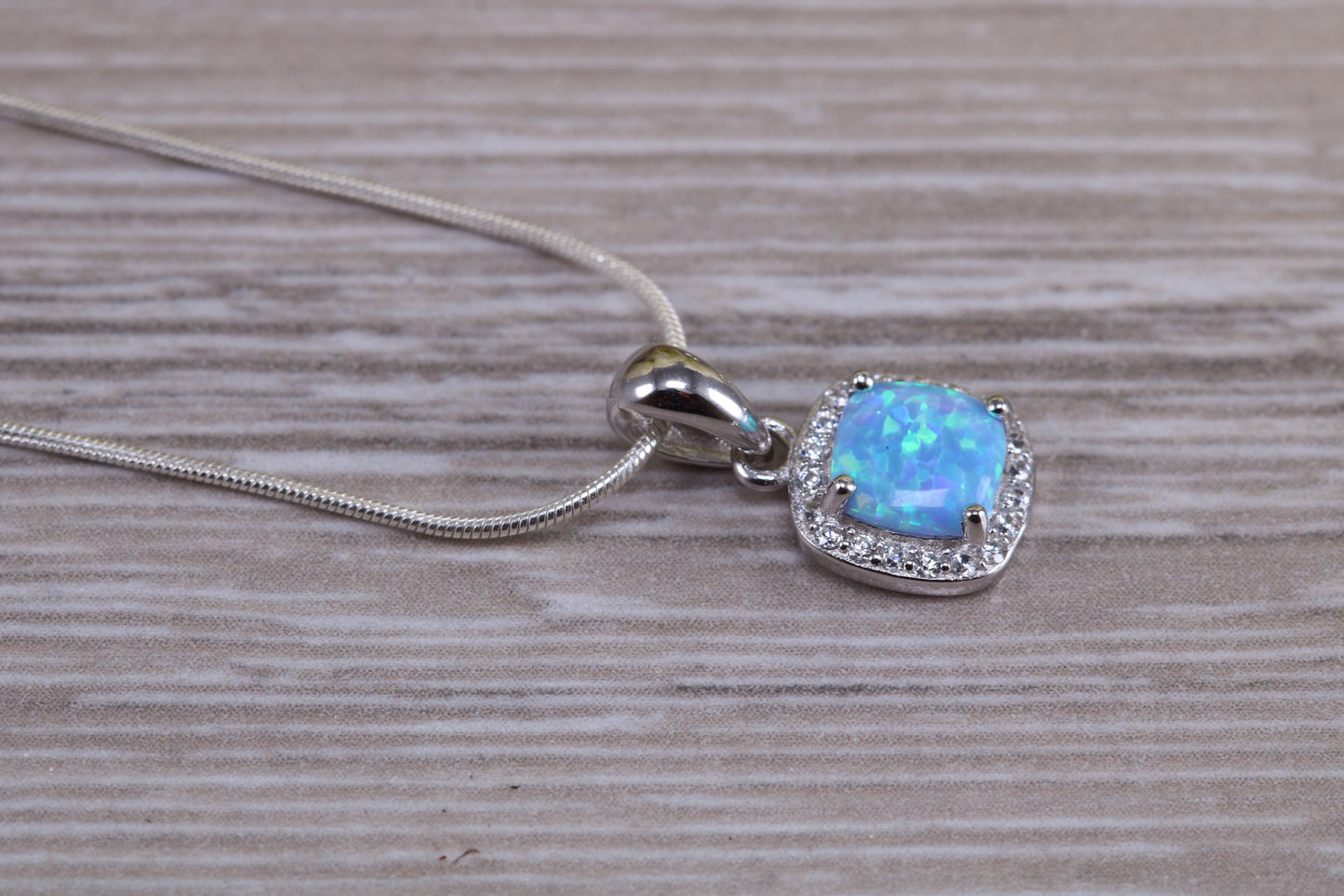 Sterling Silver Opal and C Z Halo set Necklace