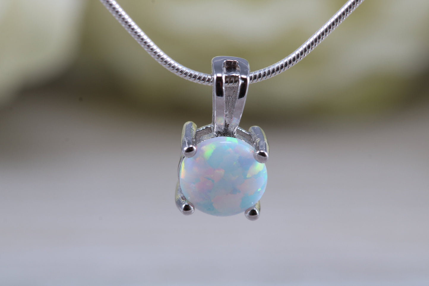Sterling Silver Opal Solitaire Necklace