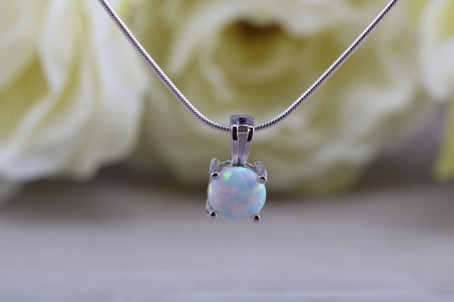 Sterling Silver Opal Solitaire Necklace