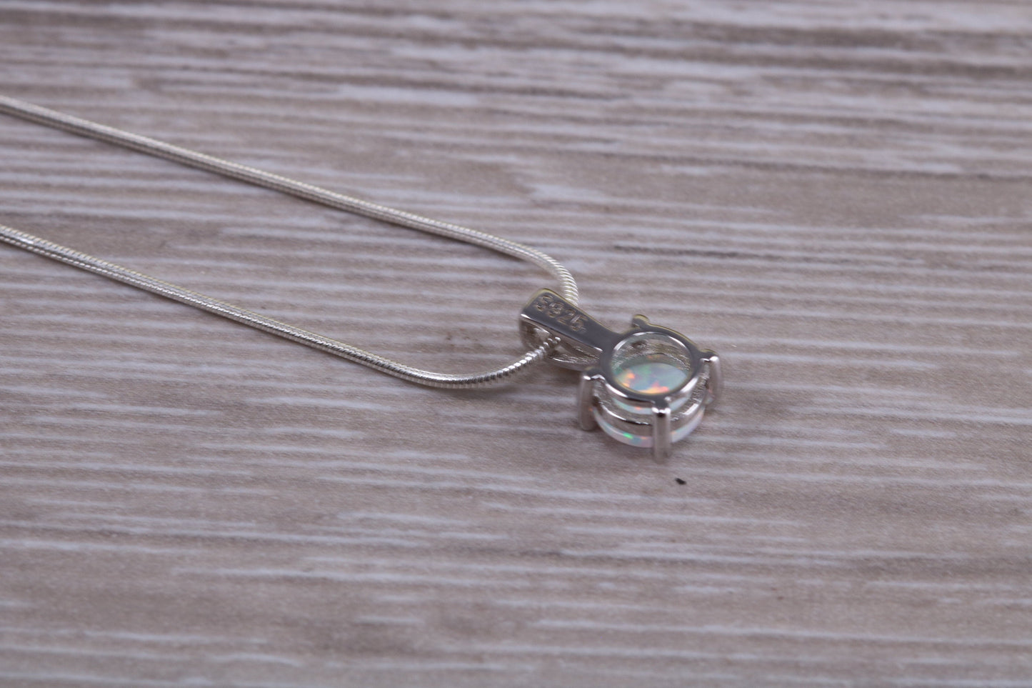 Sterling Silver Opal Solitaire Necklace
