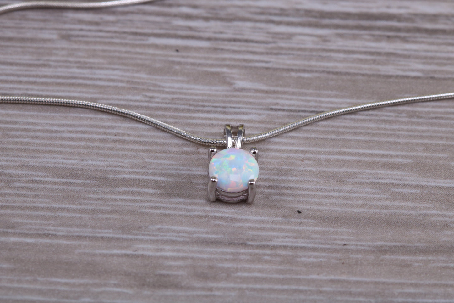Sterling Silver Opal Solitaire Necklace