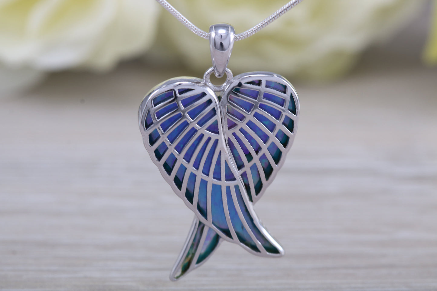 Silver Opal set Angel Wings Necklace