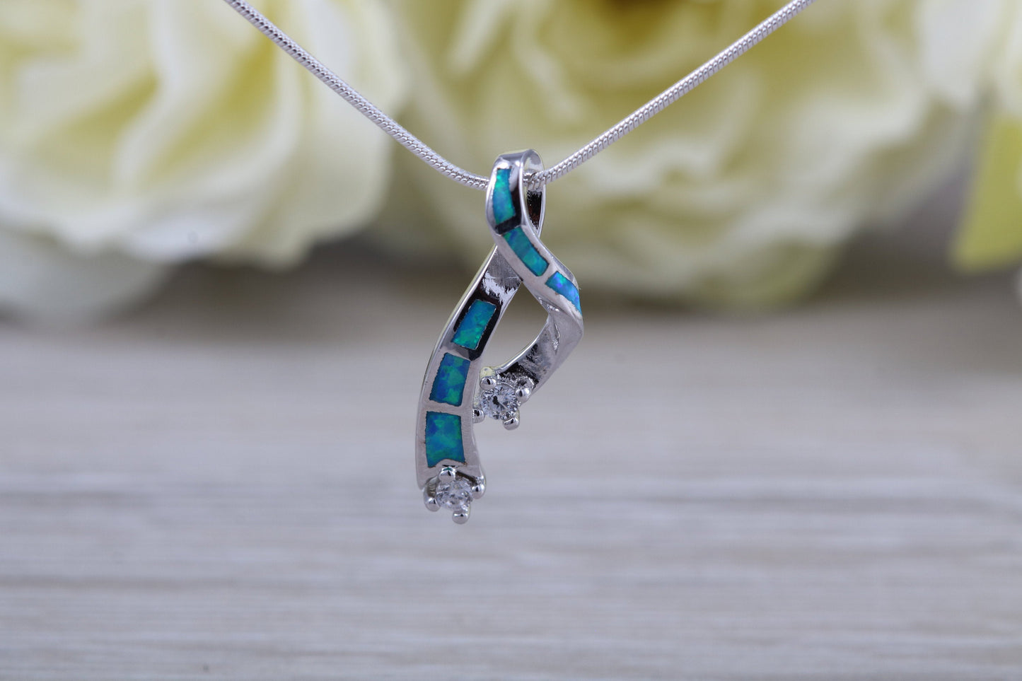 Sterling Silver Blue Opal Necklace