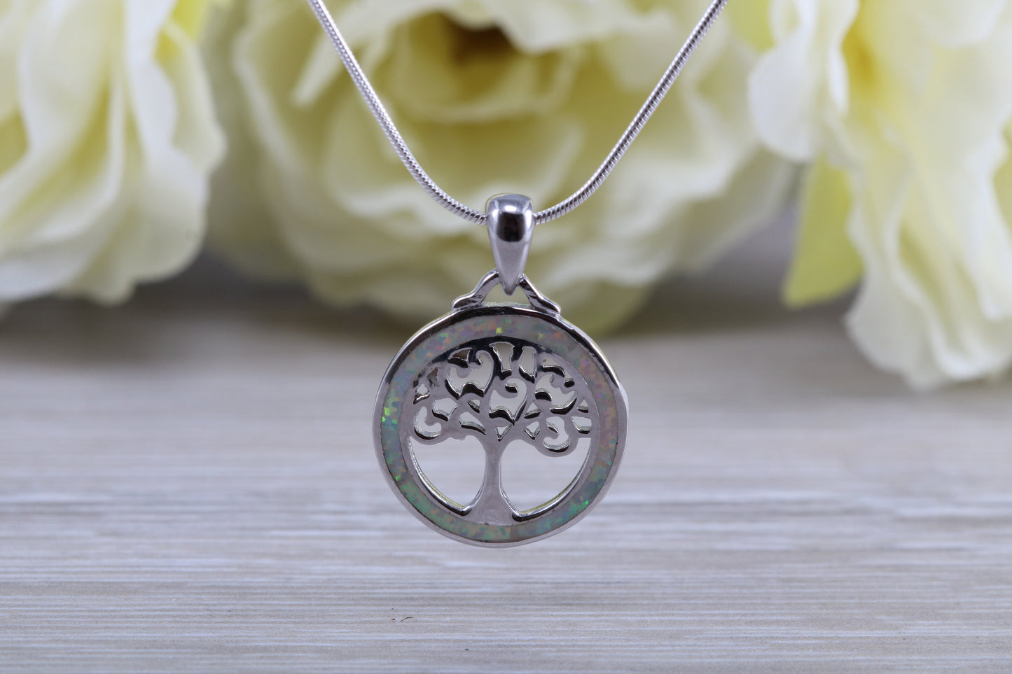 Opal Tree of Life Necklace in Sterling Silver