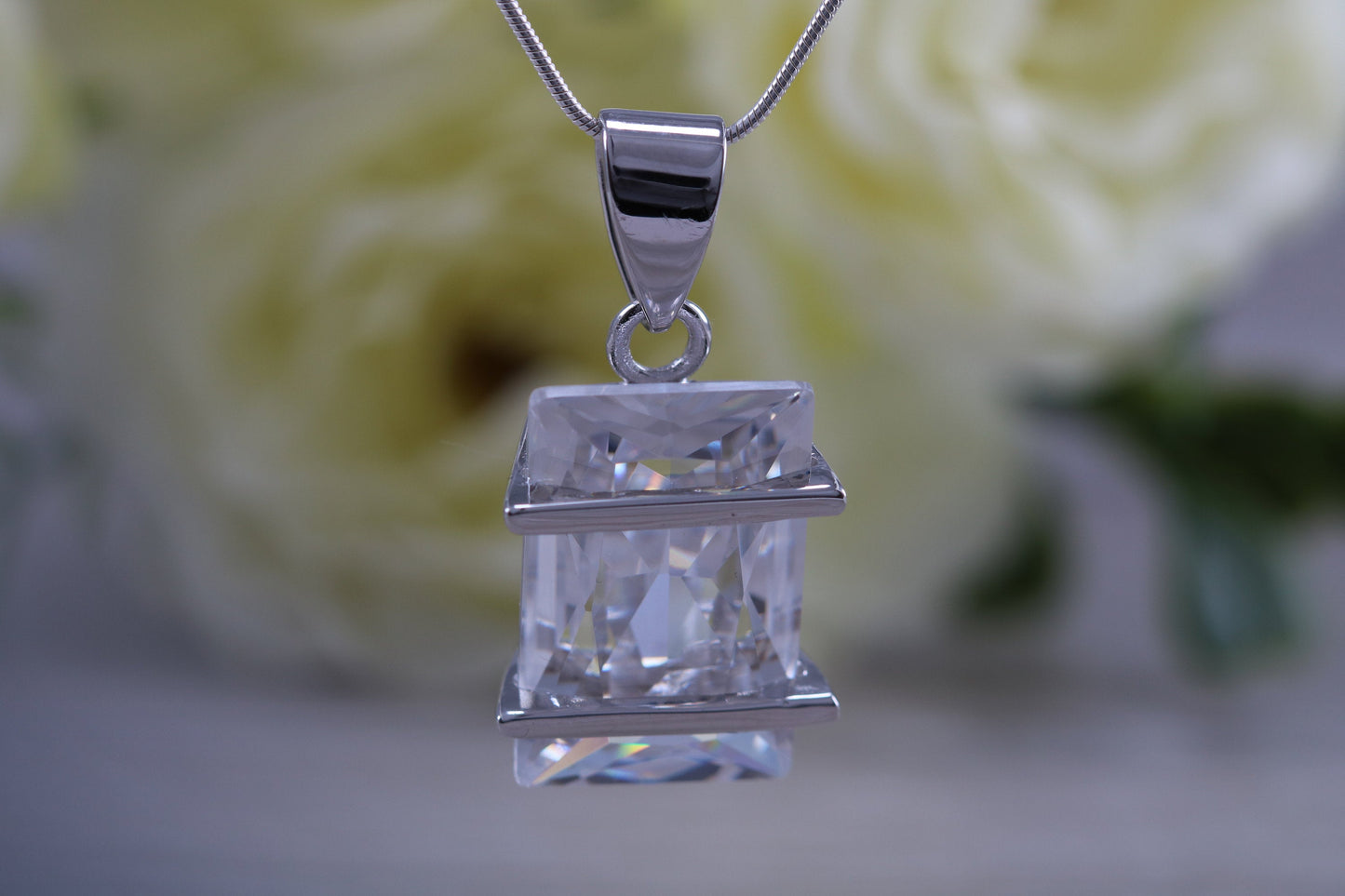 Large C Z set Sterling Silver Necklace
