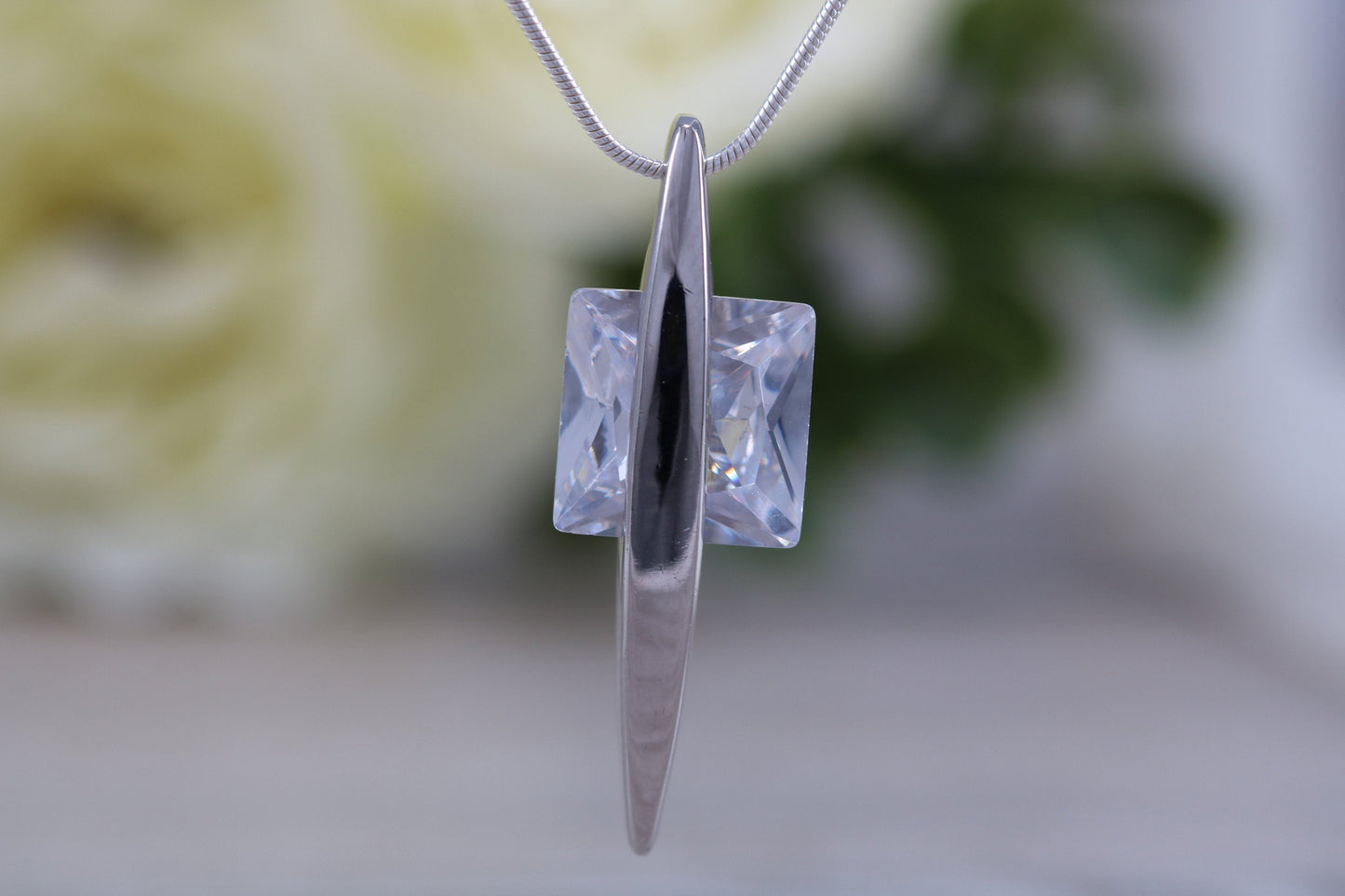 Large C Z set Sterling Silver Necklace