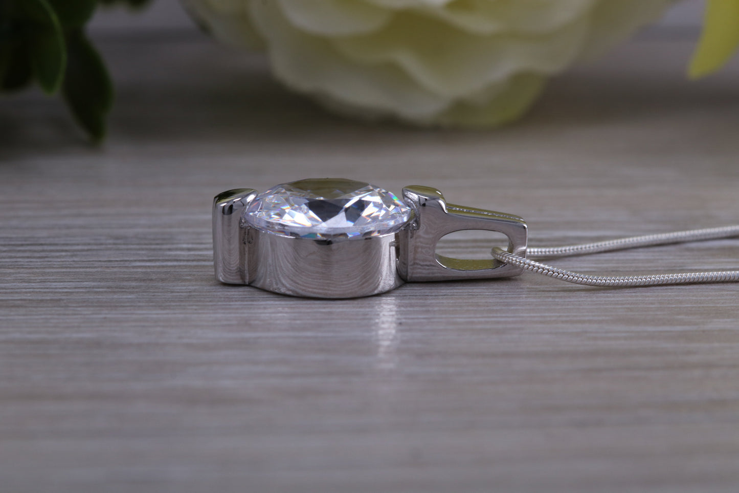 Sterling Silver C Z set Solitaire Necklace