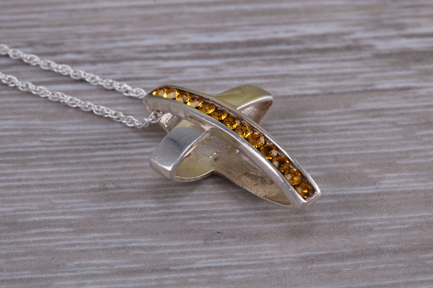 Sterling Silver Yellow C Z set Cross Necklace
