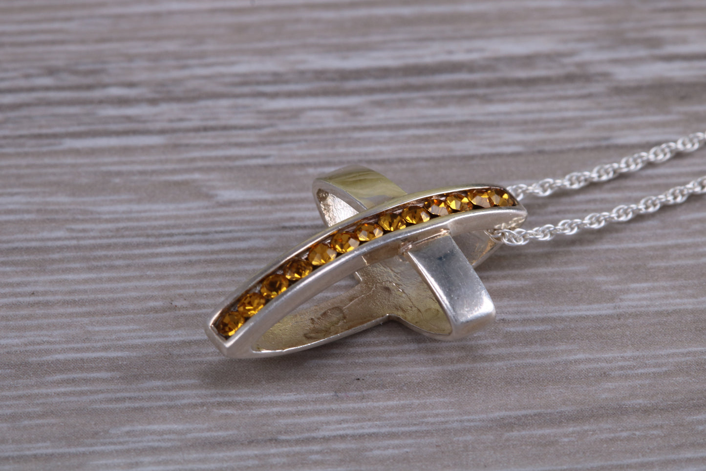 Sterling Silver Yellow C Z set Cross Necklace