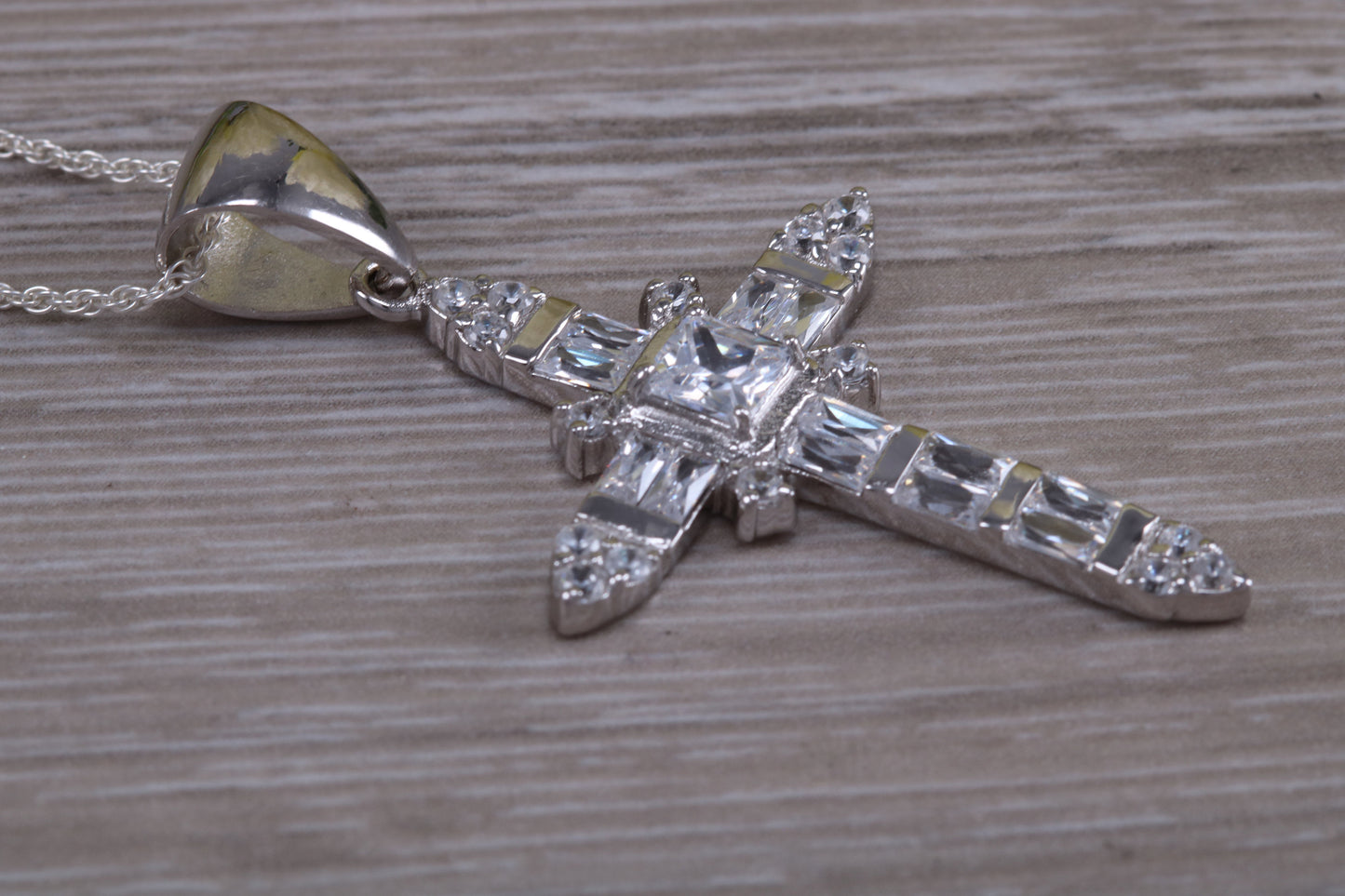 Sterling Silver C Z set Cross Necklace