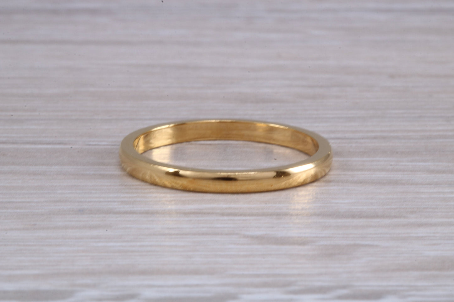 3 mm court profile Silver band with 18ct yellow Gold hard plating, looks just like a gold band for a fraction of the cost
