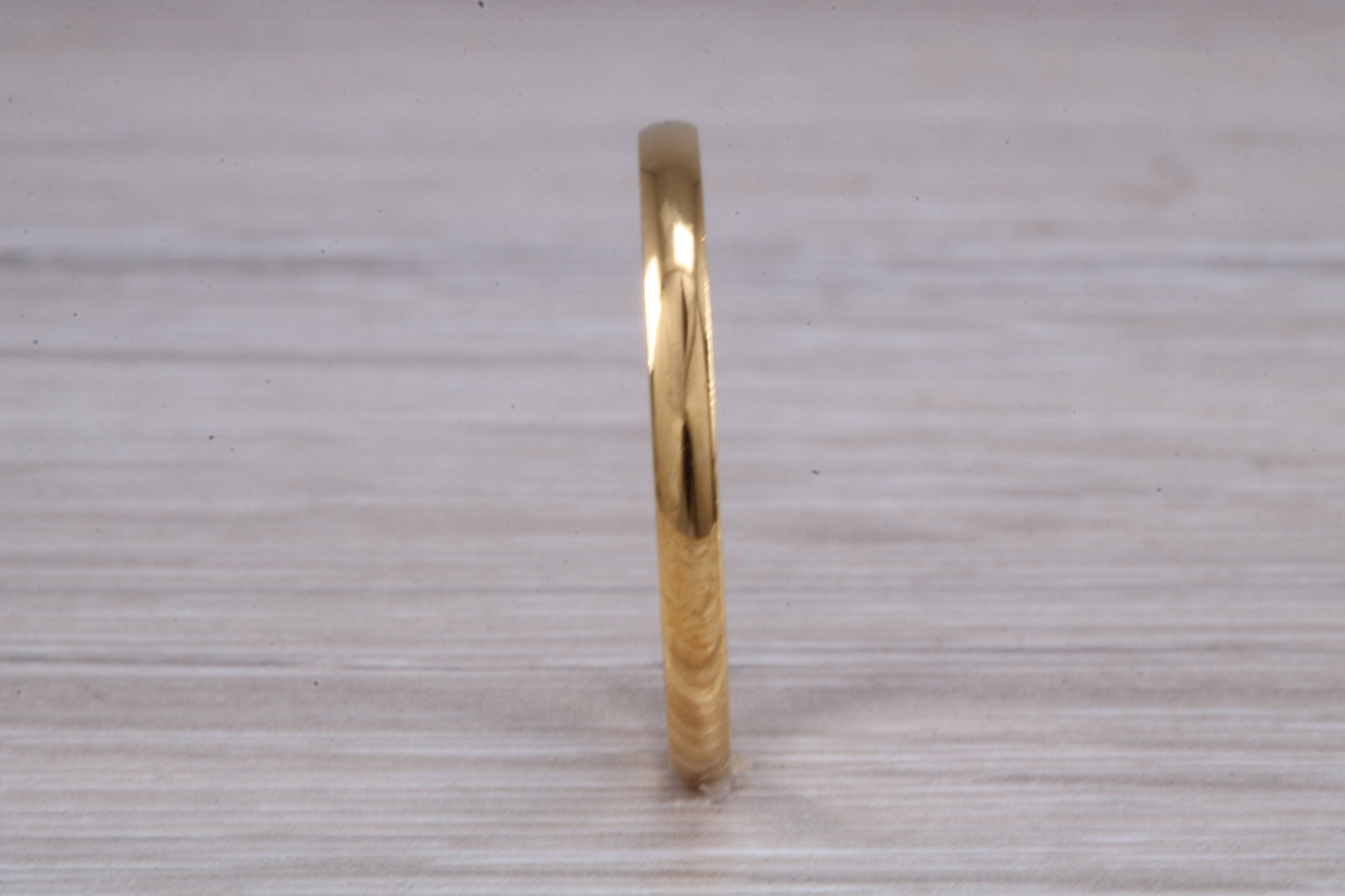 2 mm court profile Silver band with 18ct yellow Gold hard plating, looks just like a gold band for a fraction of the cost