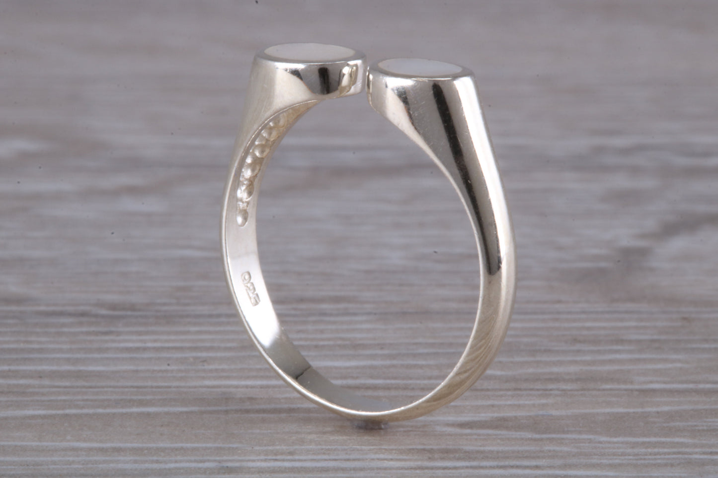 Silver Mother of Pearl open ended ring, sterling silver with mother of pearl inlay, suitable for all age groups, very unusual design