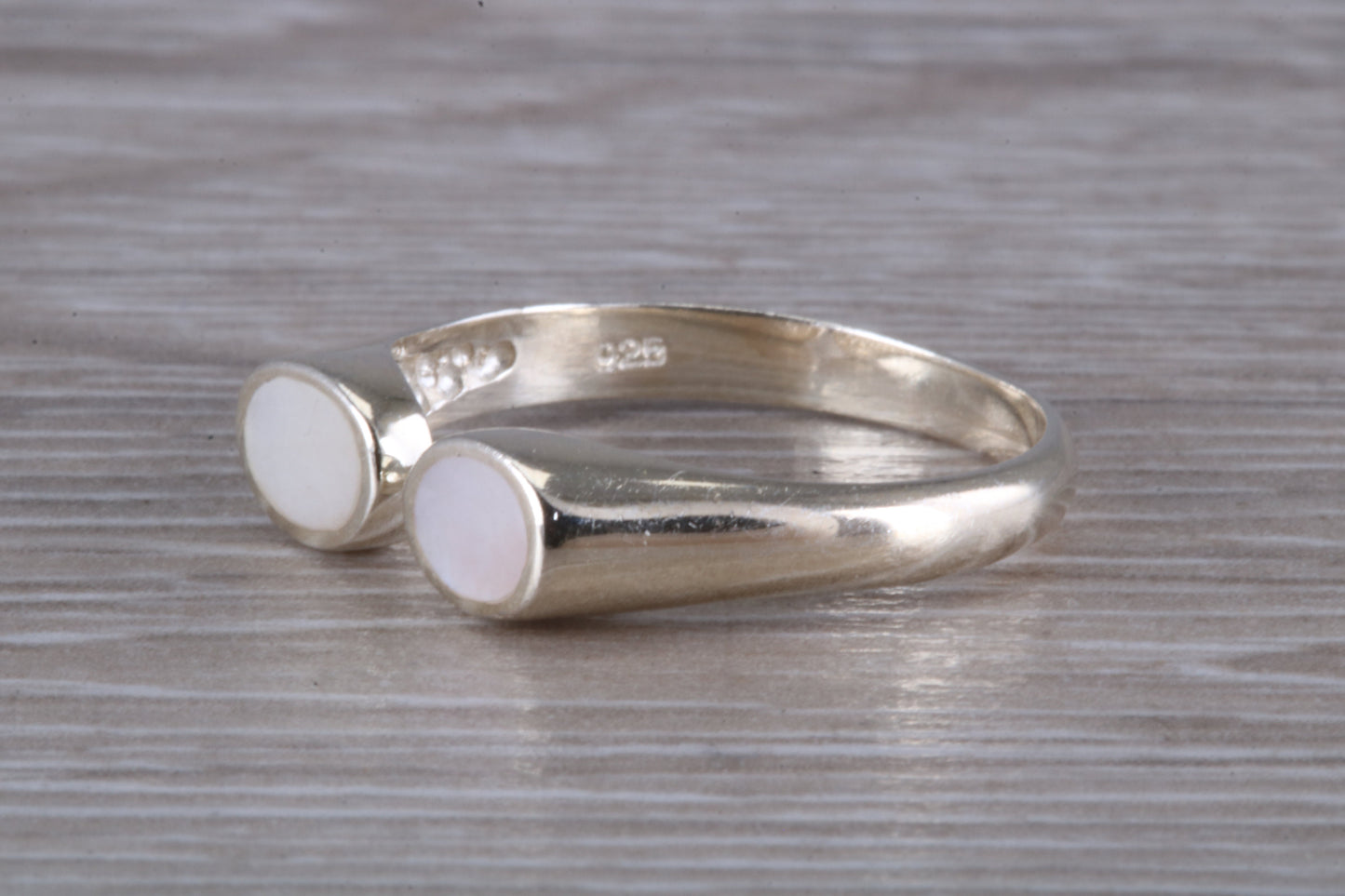 Silver Mother of Pearl open ended ring, sterling silver with mother of pearl inlay, suitable for all age groups, very unusual design