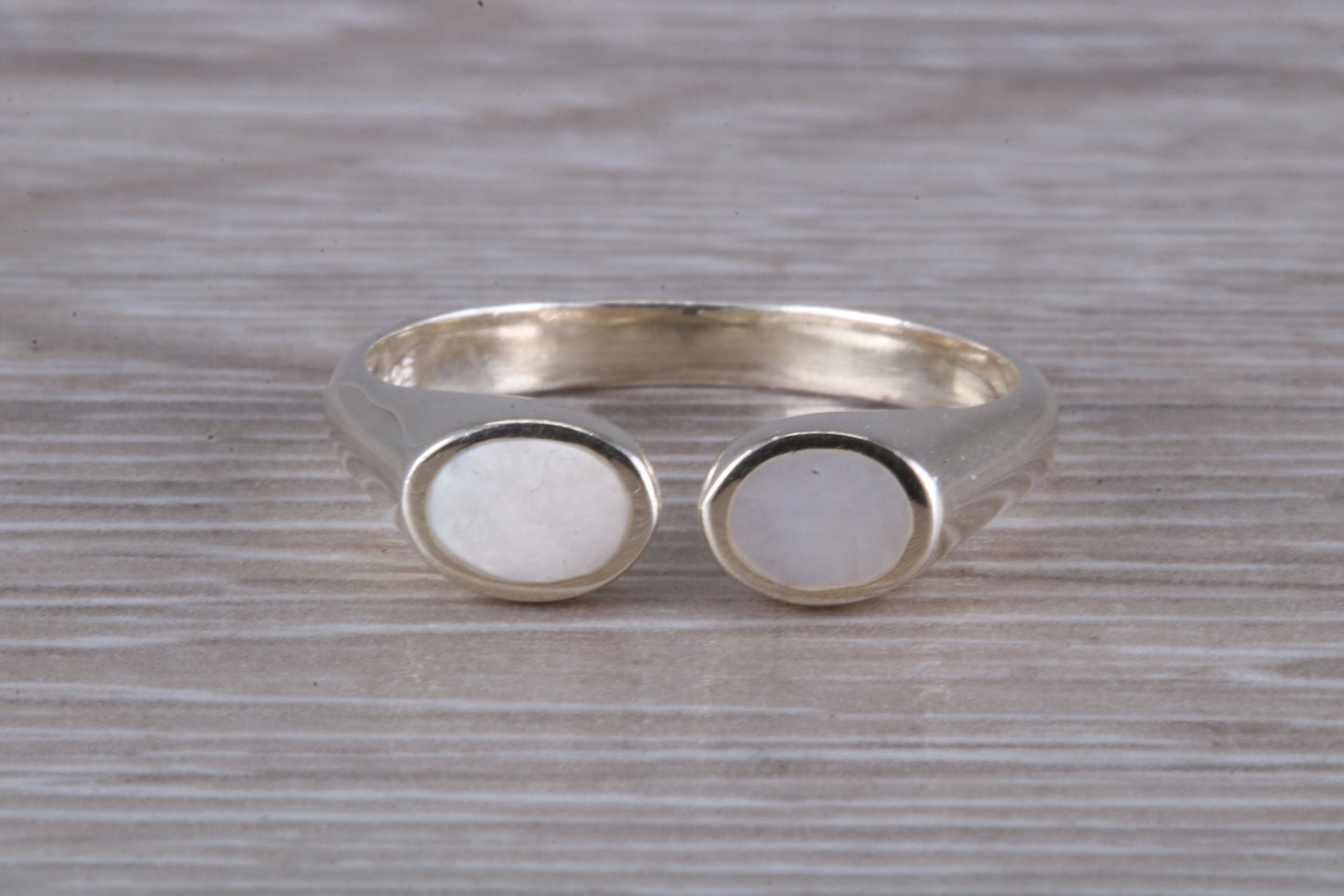 Silver Mother of Pearl open ended ring, sterling silver with mother of pearl inlay, suitable for all age groups, very unusual design