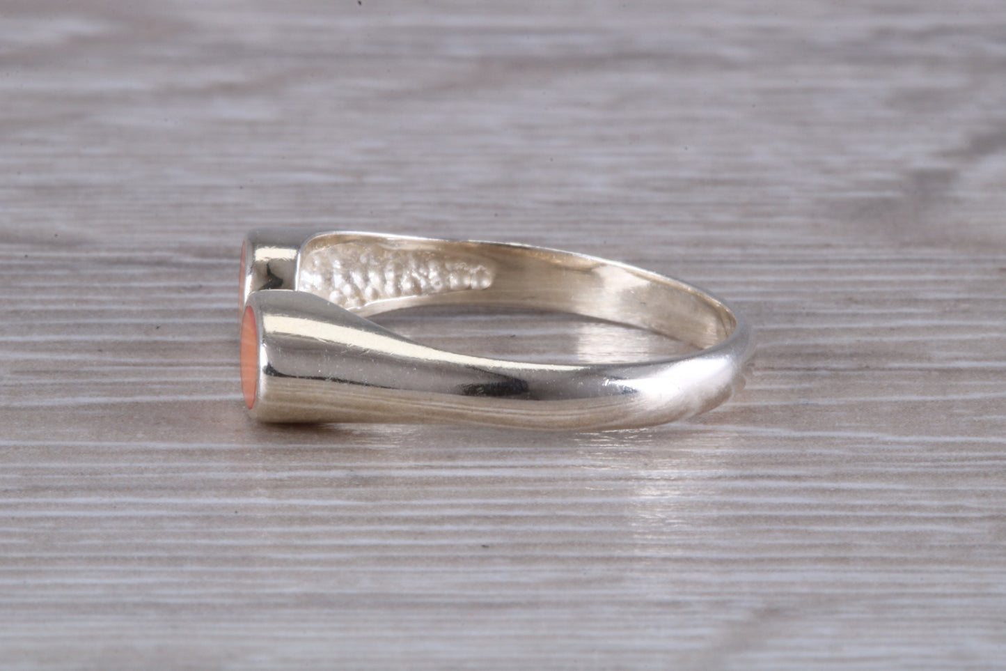Silver Coral open ended ring, sterling silver with red coral inlay, suitable for all age groups, very unusual design