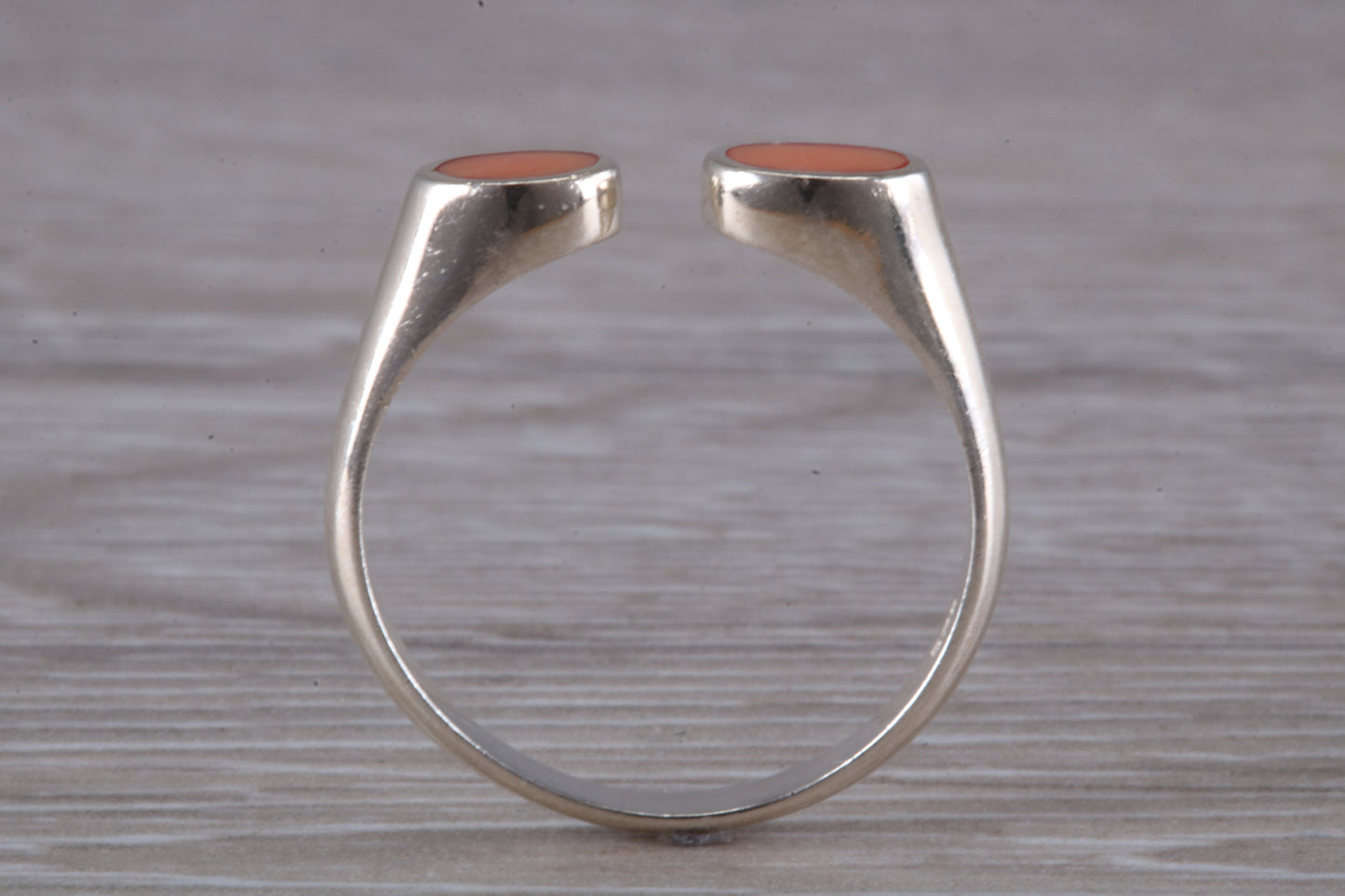 Silver Coral open ended ring, sterling silver with red coral inlay, suitable for all age groups, very unusual design