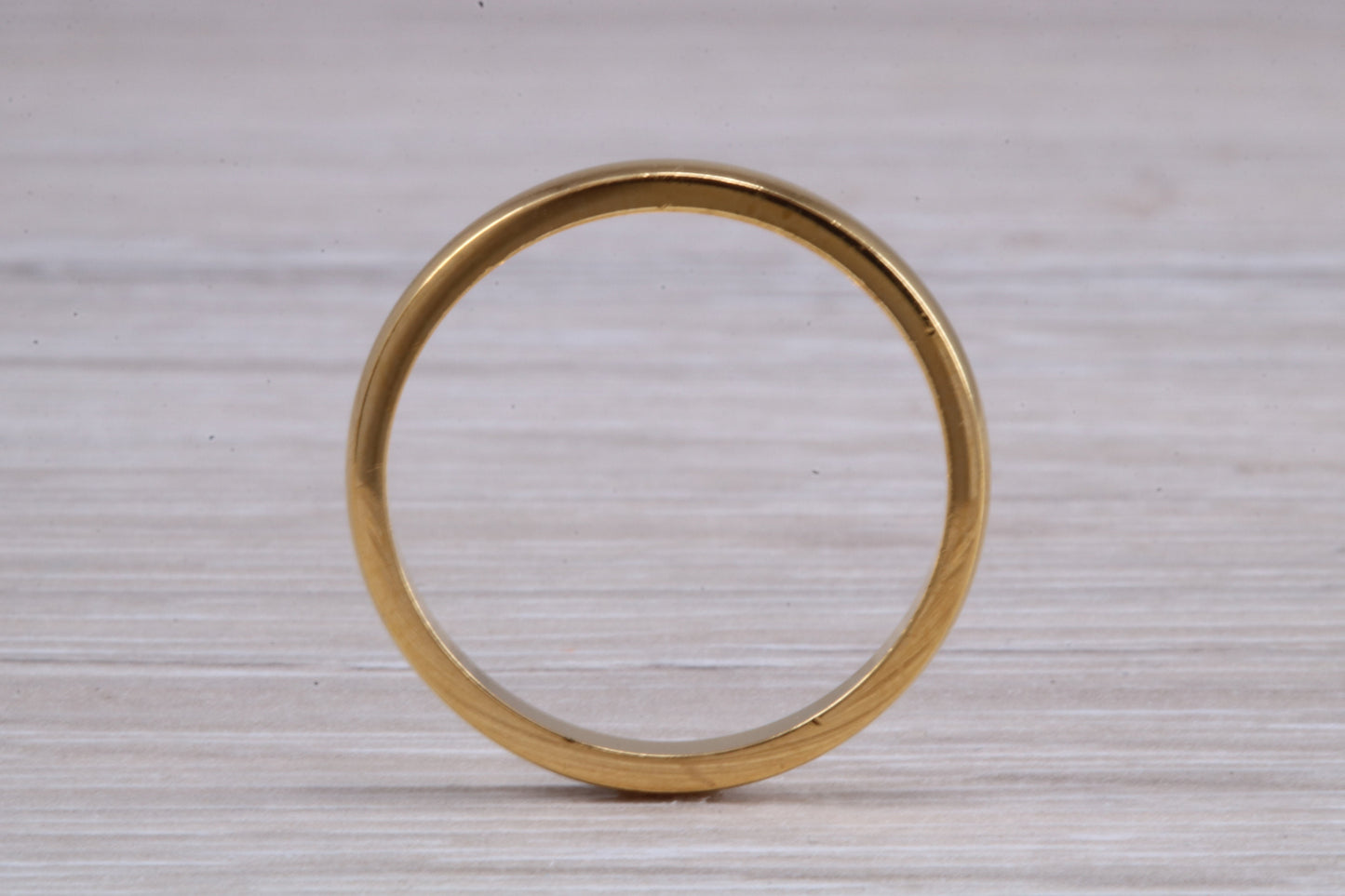 2 mm court profile Silver band with 18ct yellow Gold hard plating, looks just like a gold band for a fraction of the cost