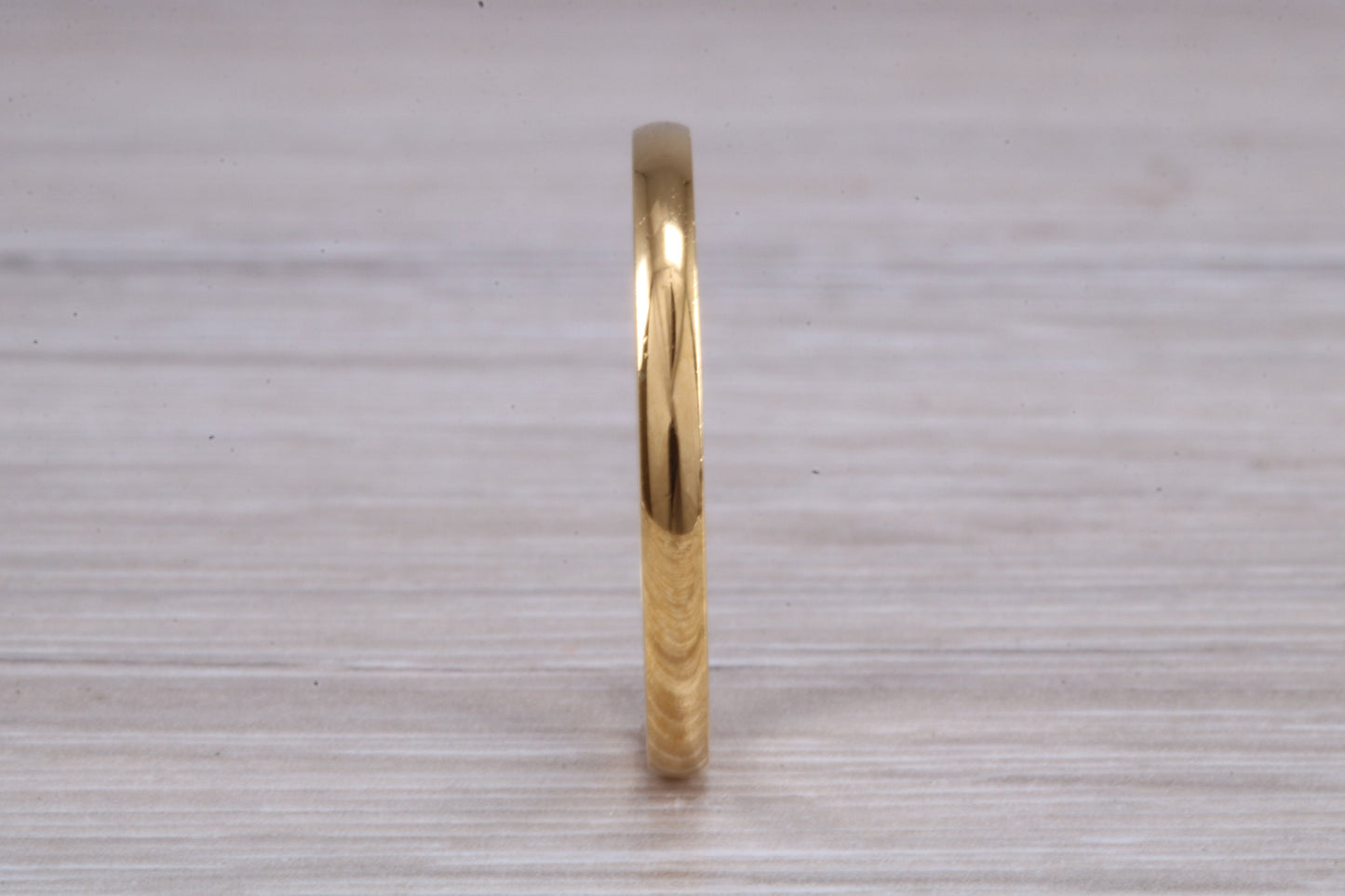 2 mm court profile Silver band with 18ct yellow Gold hard plating, looks just like a gold band for a fraction of the cost