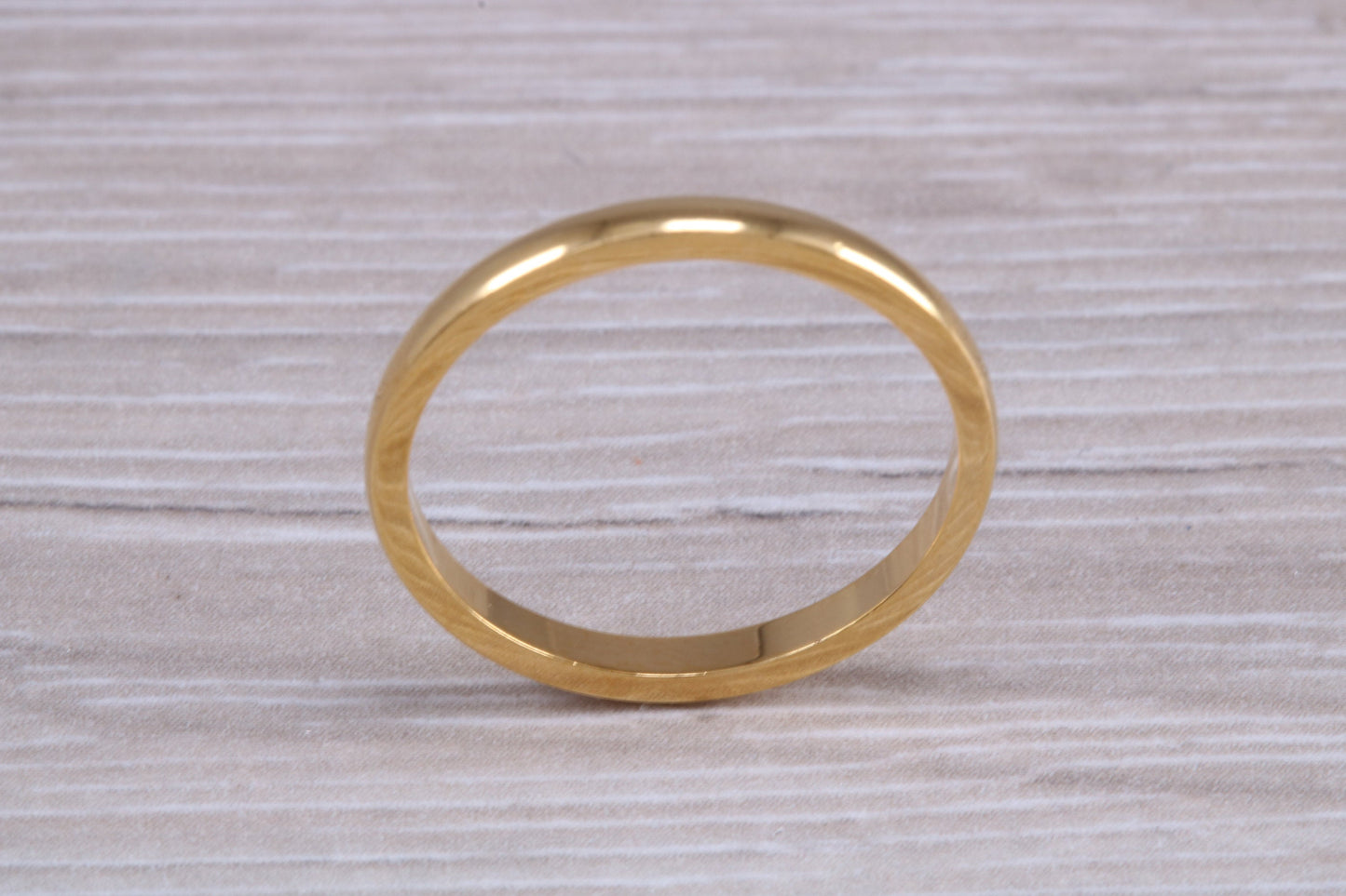 3 mm court profile Silver band with 18ct yellow Gold hard plating, looks just like a gold band for a fraction of the cost