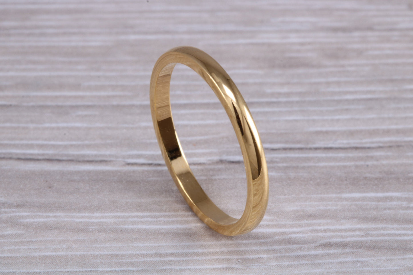 3 mm court profile Silver band with 18ct yellow Gold hard plating, looks just like a gold band for a fraction of the cost