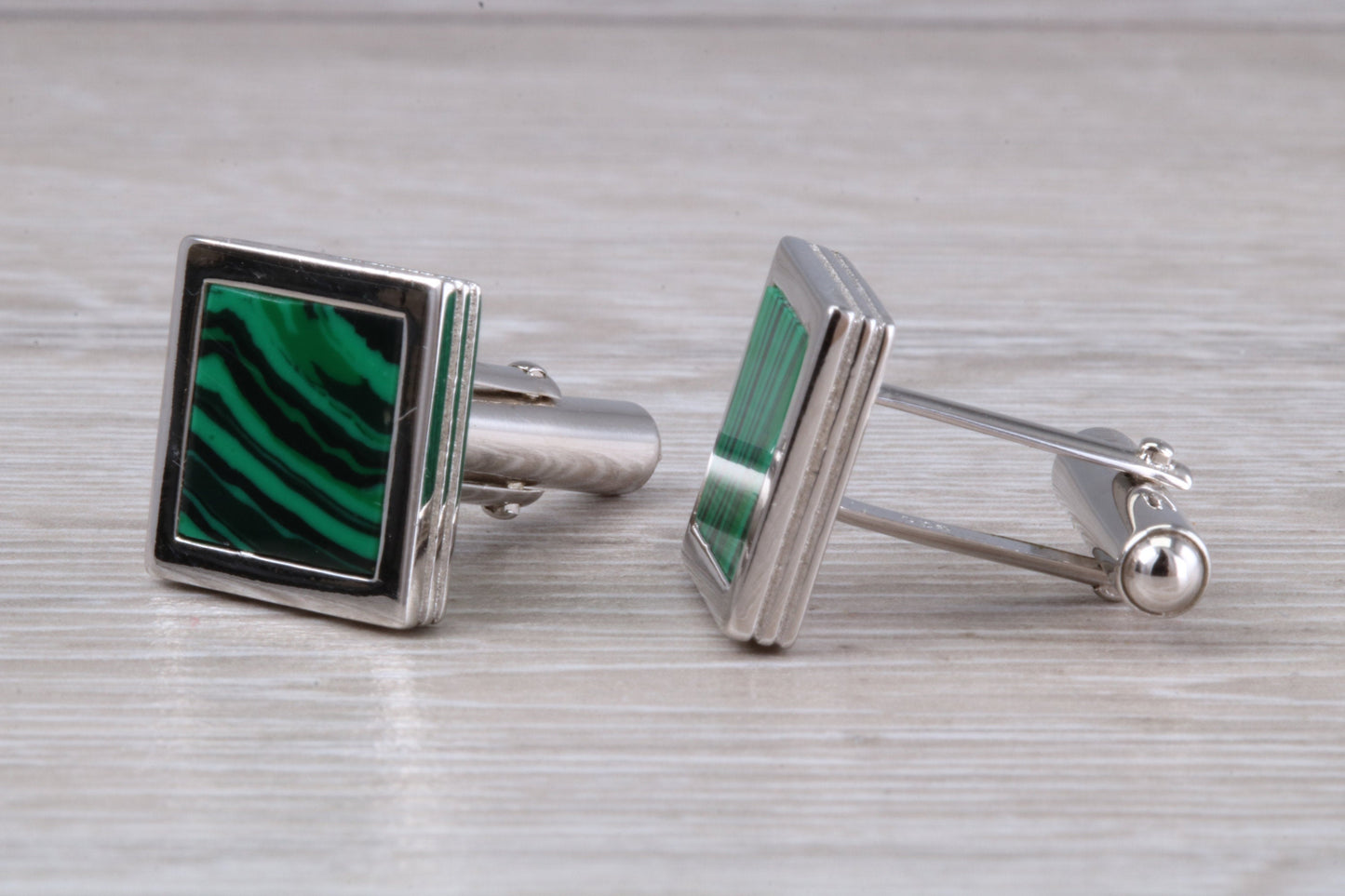 Silver Malachite set Square Cufflinks